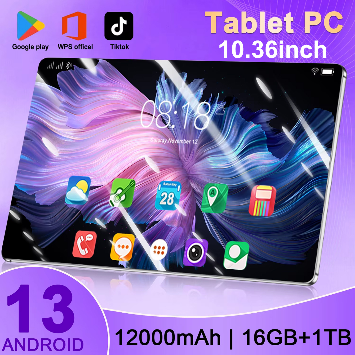 2025 Brand New 10.36Inch Tablet Android 16GB+1TB Android 13.0 12000mAh 10-core 16MP 32MP 5G Network Bluetooth WIFI Dual Sim Card