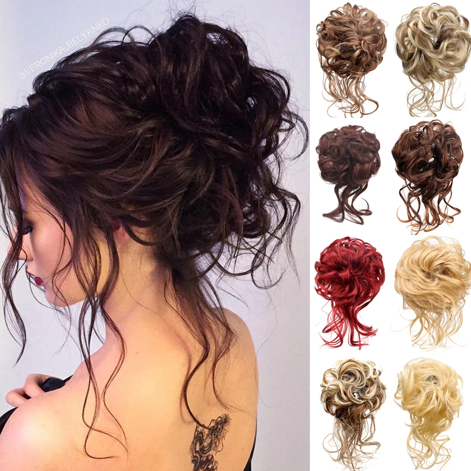 Synthetischer unordentlicher Haarteil-Dutt für schwarze Frauen, Wellen-Chignon, Pferdeschwanz-Haarverlängerung, elastisches Gummiband, Hochsteckfrisur-Faser-Haargummis