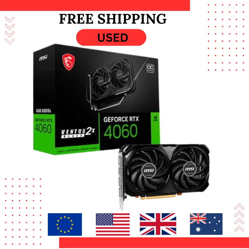 2024 USED MSI RTX 4060 VENTUS 2X BLACK 8G GPU 128Bit NVIDIA RTX 2505MH