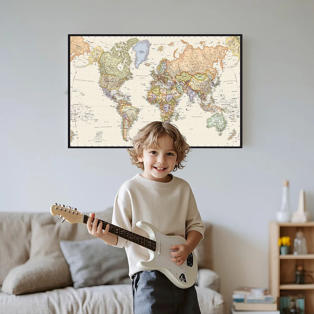 Mapa del mundo de viaje A2, idioma inglés, decoración detallada no tejida para el hogar y la Oficina, póster Vintage de pared, mapa, regalo para niños 59*42cm