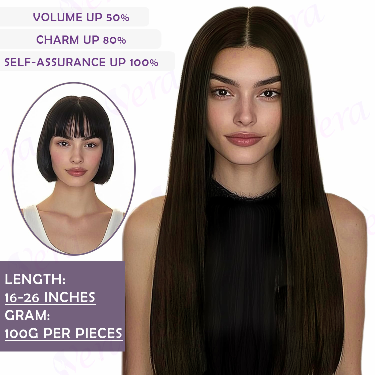 Extensions de Cheveux Humains Longs Bruns Foncés à réinitialisation, Vrais Cheveux Humains, 26 Pouces