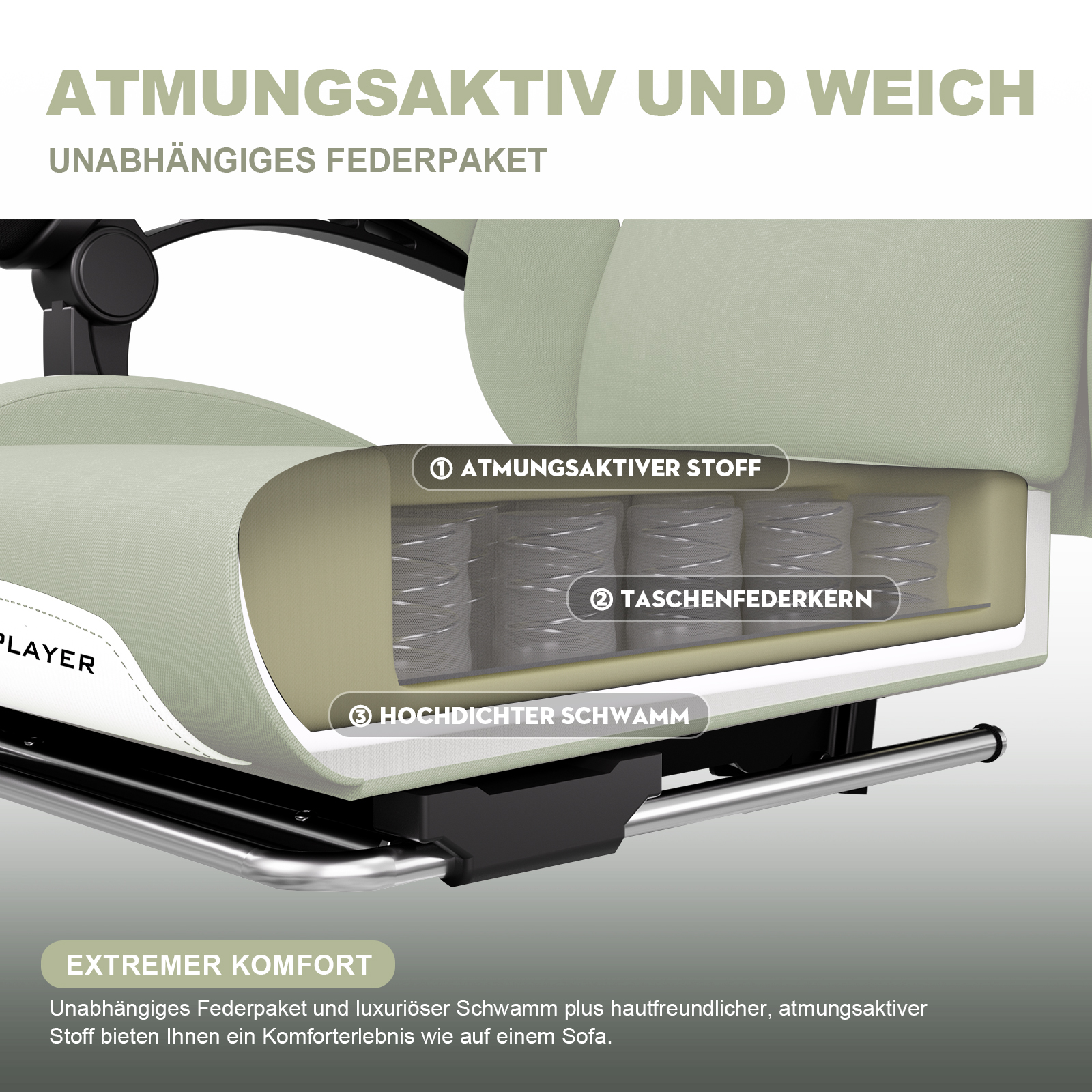 GTPLAYER-Cadeira Gaming ajustável para PC Gamer, cadeira de escritório respirável, tecido de alta qualidade, ergonômico