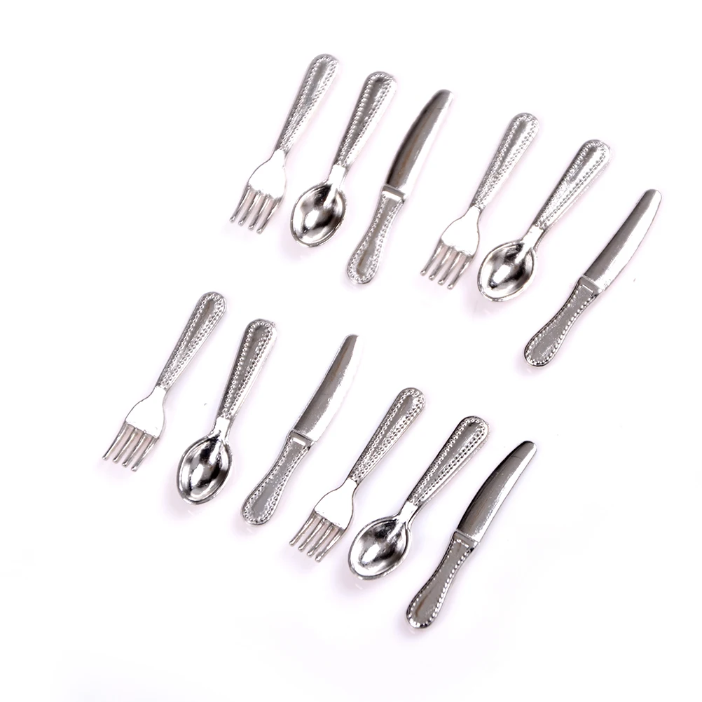12 個 1/12 ミニチュアナイフフォークスプーンセット食器調理器具ドールハウスアクセサリーキッチン子供のおもちゃや家族の調理器具