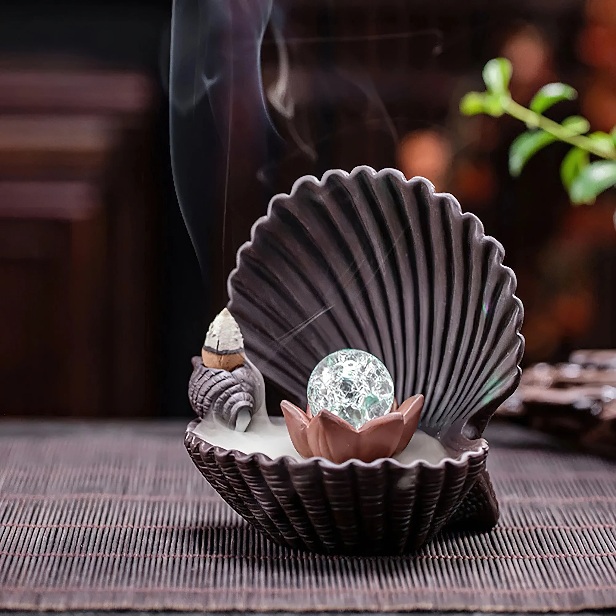 T Zisha Refluks Pembakar Dupa Keramik Arus Balik Dupa Air Terjun Kerucut Pedupaan Shell LED Tempat Dupa Hadiah Natal Dekorasi Rumah