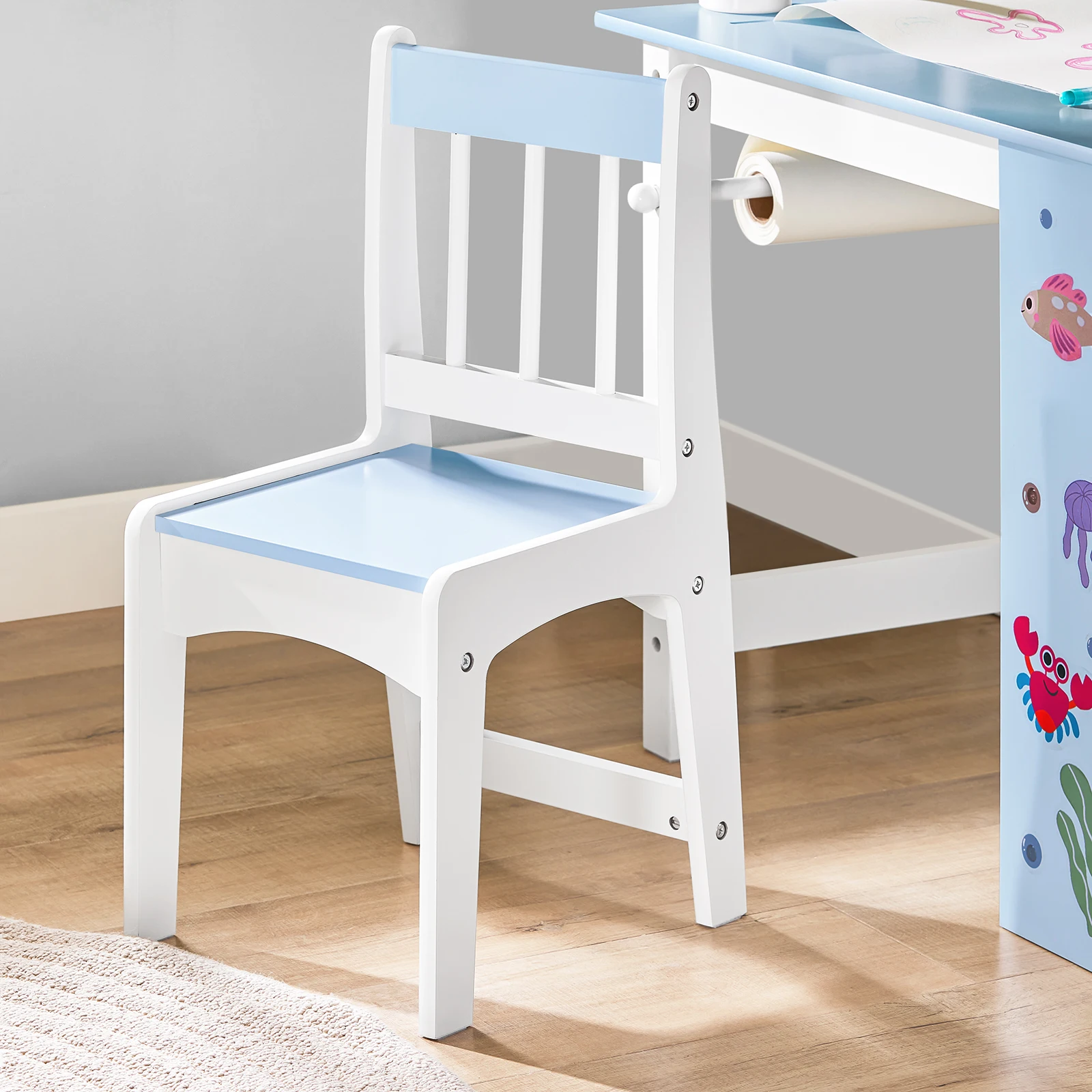 SoBuy KMB60 Conjunto de mesa e cadeira infantil de 2 peças com adesivos DIY mesa infantil com 3 porta-canetas