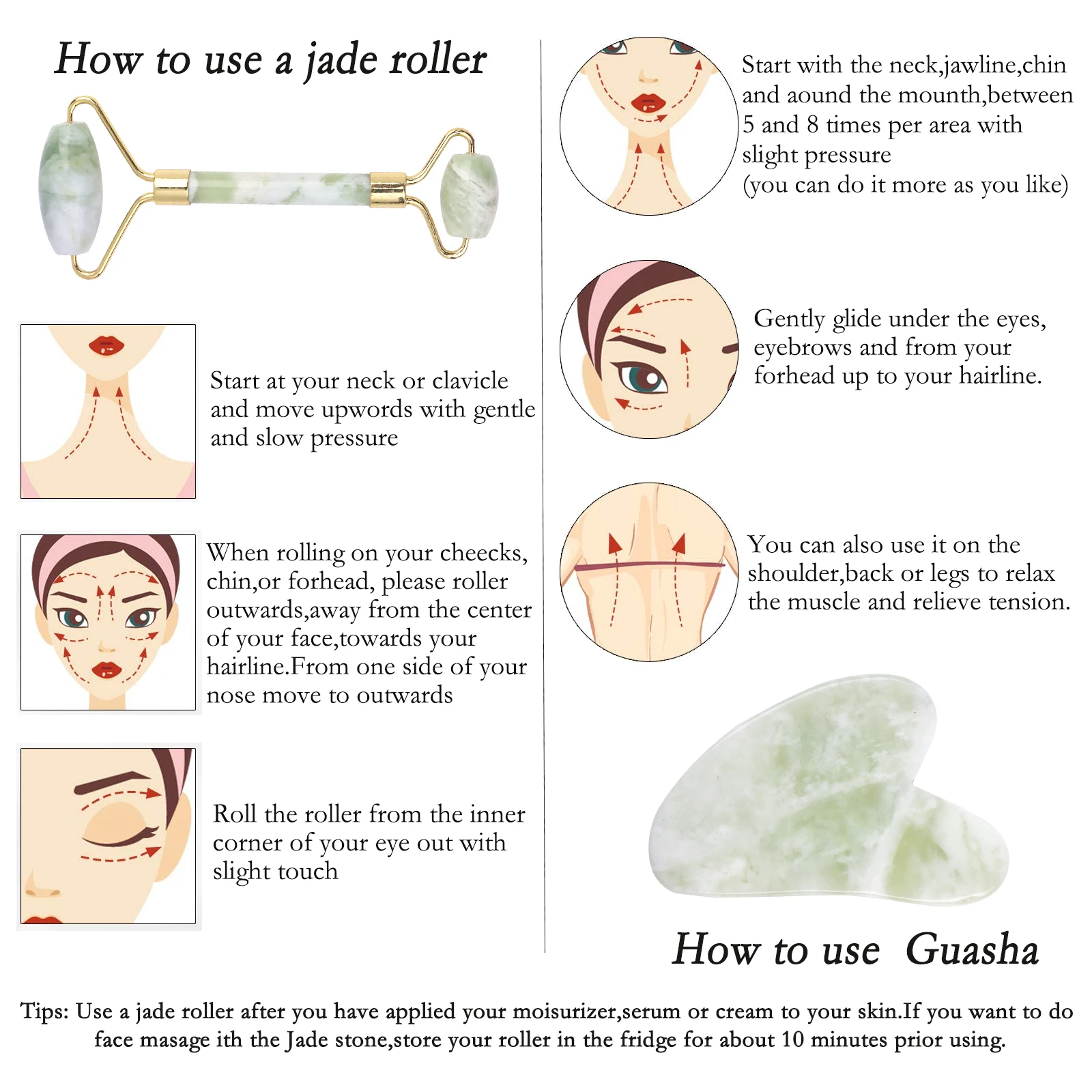 자연 얼굴 옥 롤러 Gua Sha 스크레이퍼 마사지 목 바디 Guasha 눈 마사지 얼굴 슬리밍 치료 미용 스킨 케어 도구