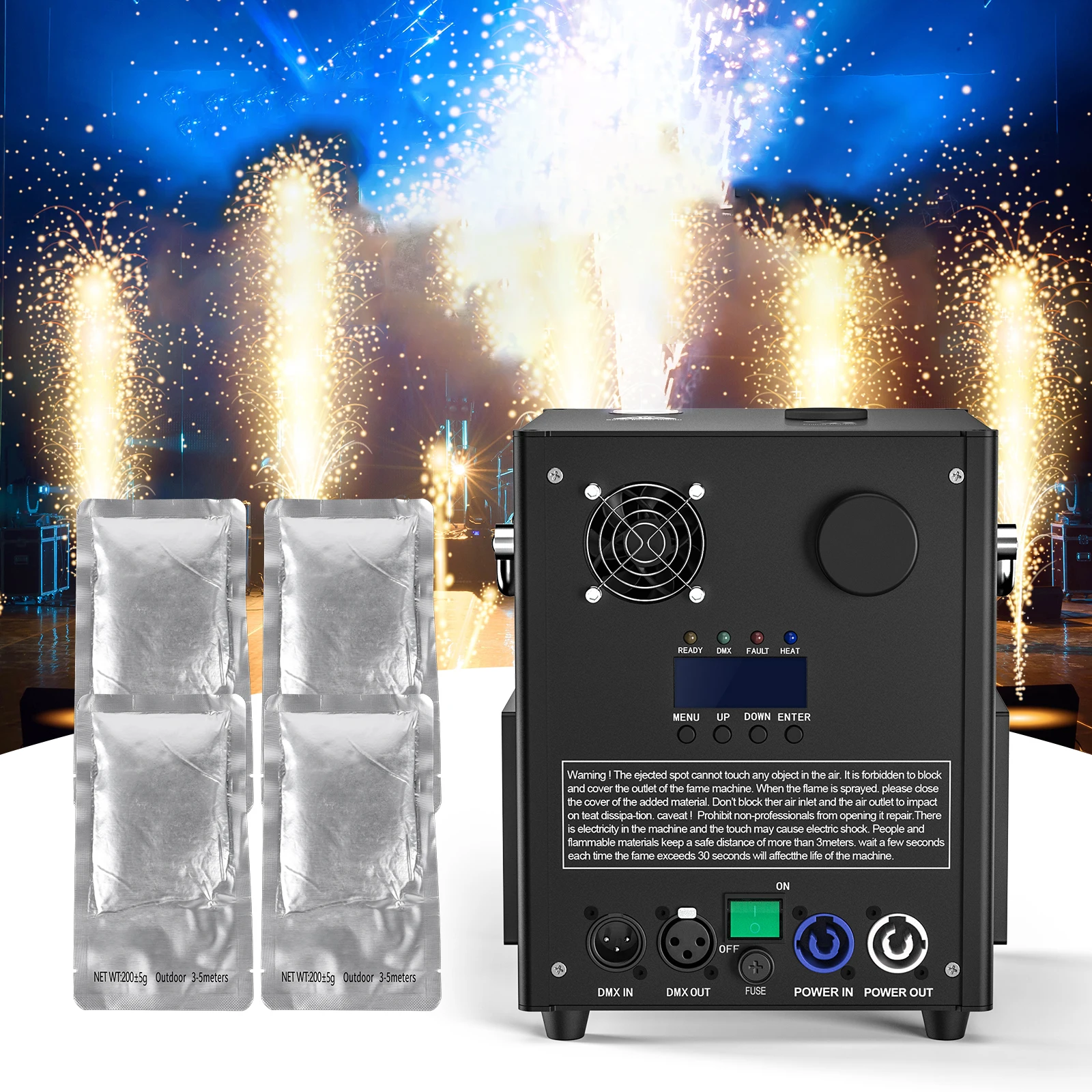 Fieryzeal 4PCS Cold Sparks Machine Fuel Outdoor High-Purity Ti Powder for Stage Machine Effects DMX Fountain Sparkular Bar Party