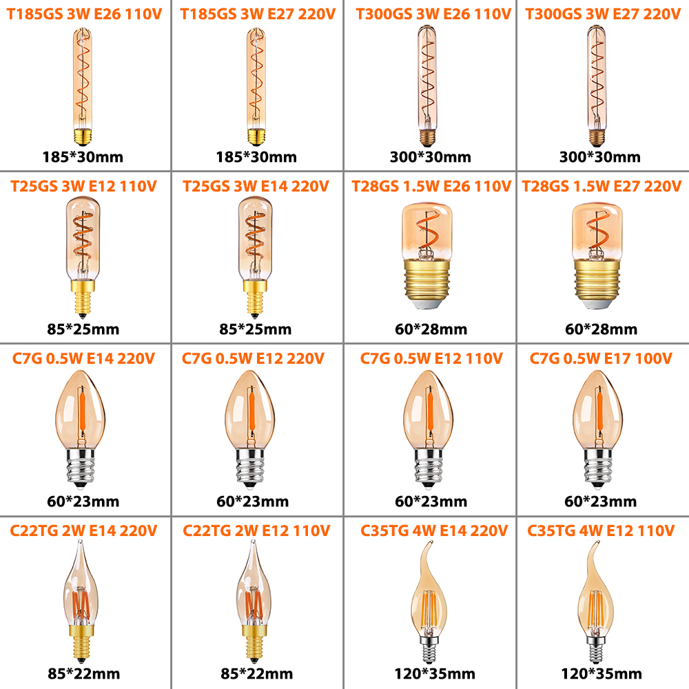 E14 E27 LED Bulb 220V Vintage Edison Filament Light Ampoule Lighting Candle Tube Lava Lamp Chandelier Replace Bulbs Home decor