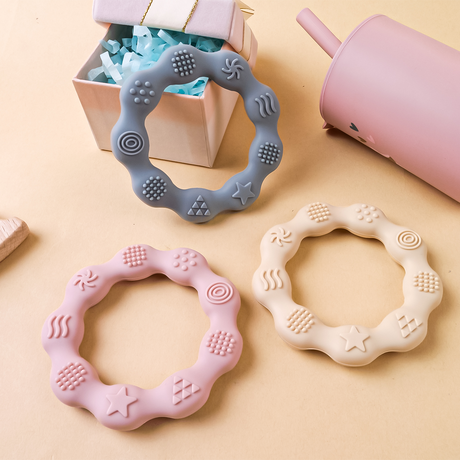 1PCS Baby Silikon Beißring Food Grade Neugeborenen Schnuller Relief Design Beißring Infant Taktile Ausbildung Spielzeug Infant Zahnen Spielzeug