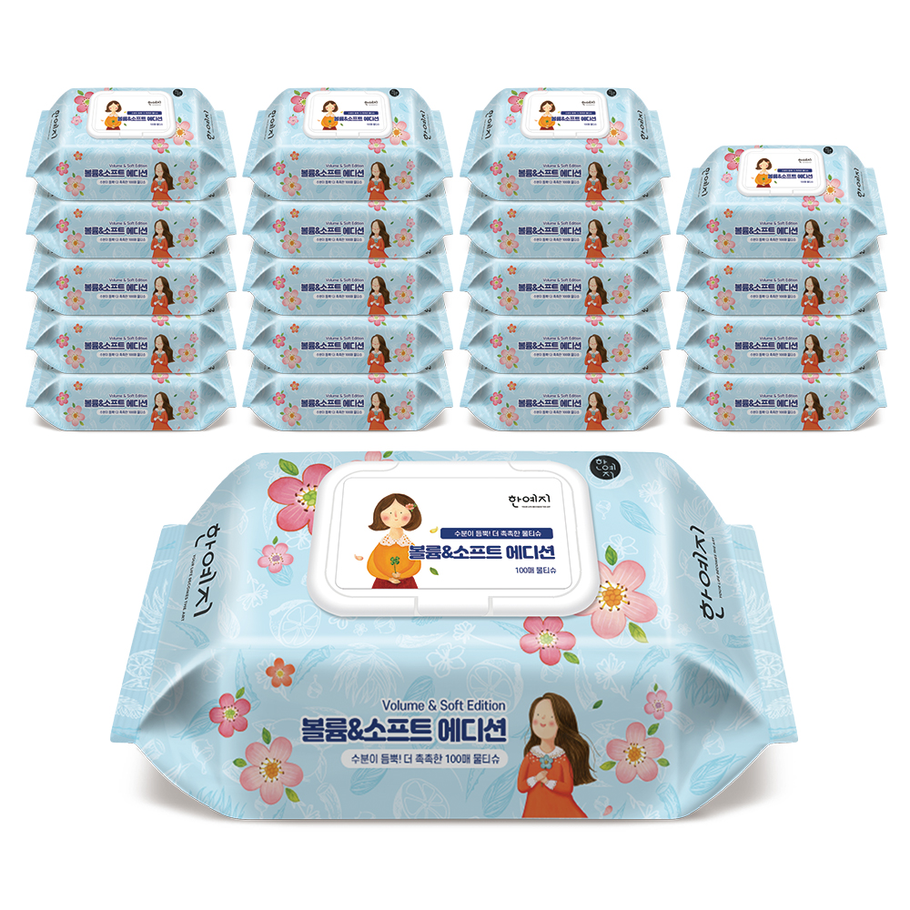 한예지 볼륨앤소프트 에디션 물티슈 100매 캡형 [총 20팩]
