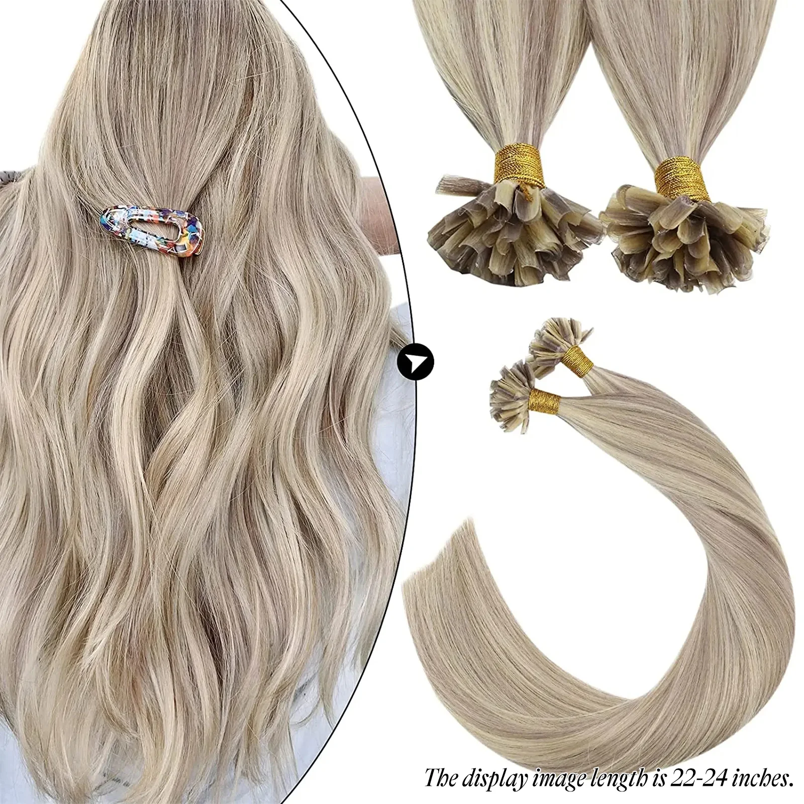 Ugeat U pointe Extension de cheveux cheveux humains 1 g/s ongles U pointe cheveux pour les femmes 14-24 "Extensions de cheveux pré-collées 50g/100g kératine pointe cheveux