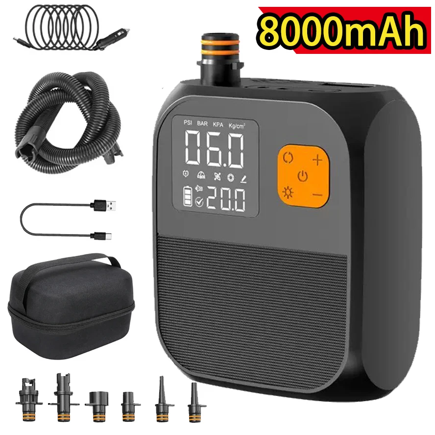 Bomba de remo eléctrica con detección táctil de 8000mah, bomba de 20psi, inflador de dos etapas, Sup para kayaks, velas, equipo eléctrico Sup