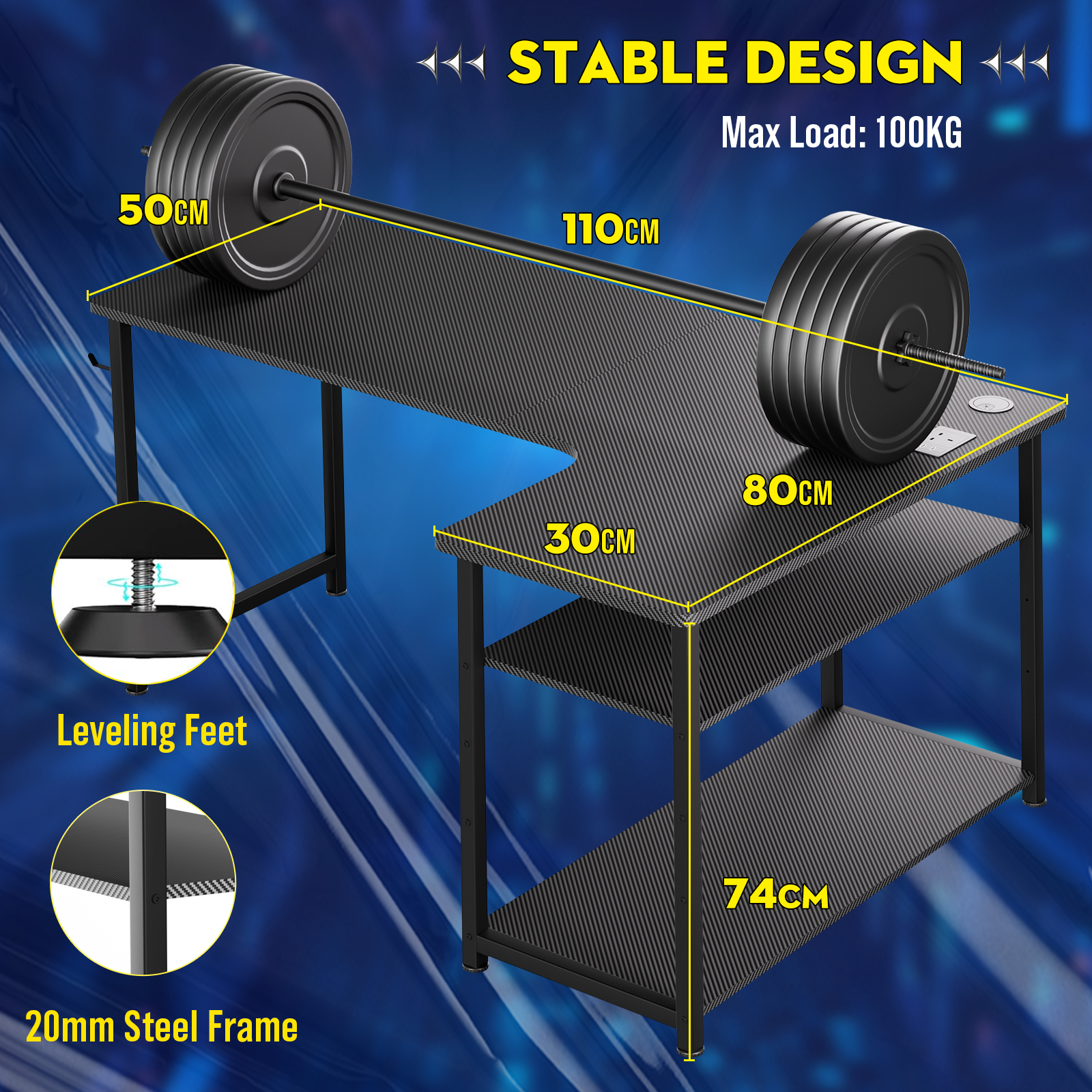 COMHOMA L Shaped Gaming Desk with Power Outlets Corner Computer Desk with Shelves Headphone Hook PC Table Workstation