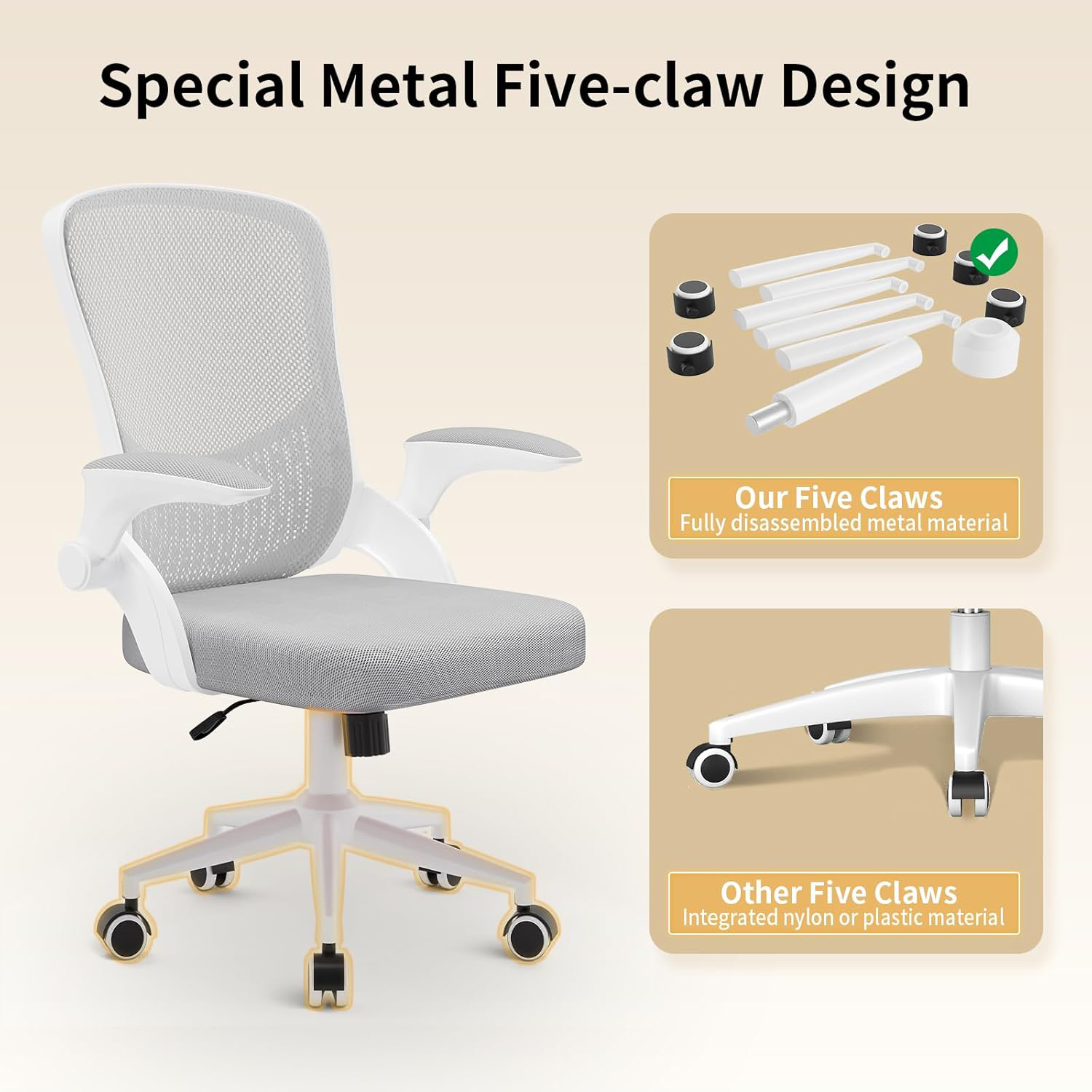 Ergonomic Office Chair Desk Chair with 90° Folding Armrests Lumbar Support Breathable Mesh Padding for Home Office