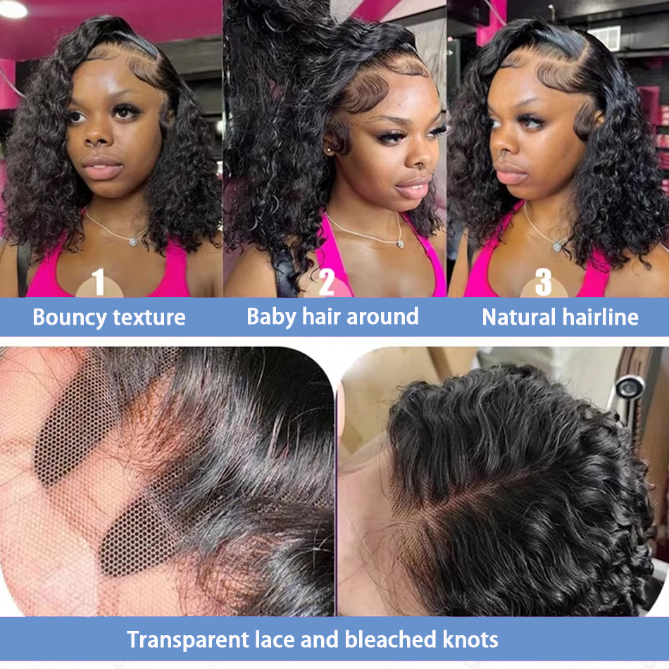 Deep Wave Lace Bob Perücke 13x4 Lace Front Perücke lockig 4x4 Echthaar transparente Spitze Dichte kurze Spitze Frontal Perücken brasilia nisch