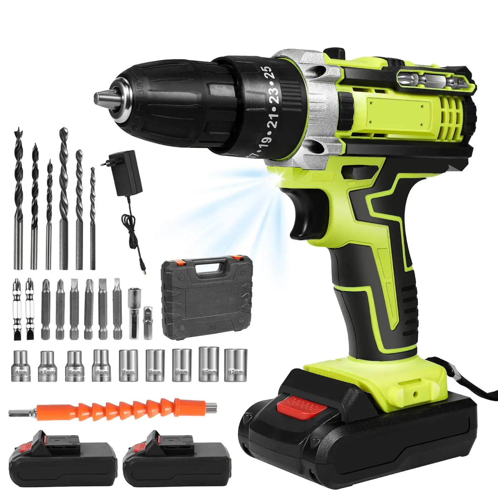 28V Akku-Schlagbohrmaschine Elektroschrauber Elektrischer Bohrhammer Mini Wireless Handbohrmaschine Lithium-Ionen-Akku Elektrowerkzeuge