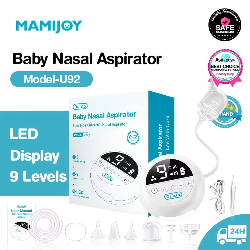 MAMIJOY aspirateur Nasal pour bébé nettoyeur de nez électrique avec musique intégrée et veilleuse ventouse de nez Rechargeable pour bébés