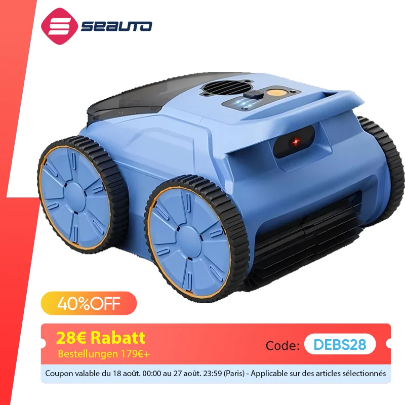 Seauto SAT20 Pool-Staubsauger, 150 Minuten, läuft bis zu 2000 Quadratfuß, 45.000 Pa, leistungsstarke Saugkraft, Wandkletterung für in/überirdischen Pools