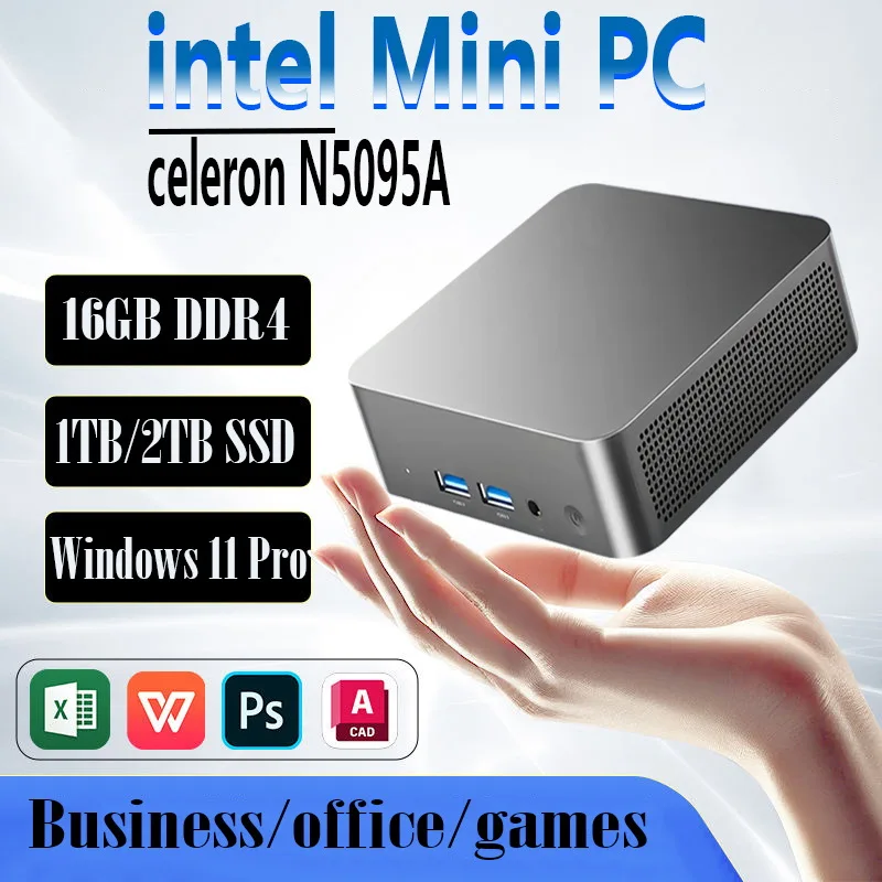 Intel Celeron N5095A Mini PC Windows 11 Pro 16GB DDR4 1TB SSD WiFi 6 M.2 UHD Grafica 1000Mbps Display a tre schermi PC Desktop