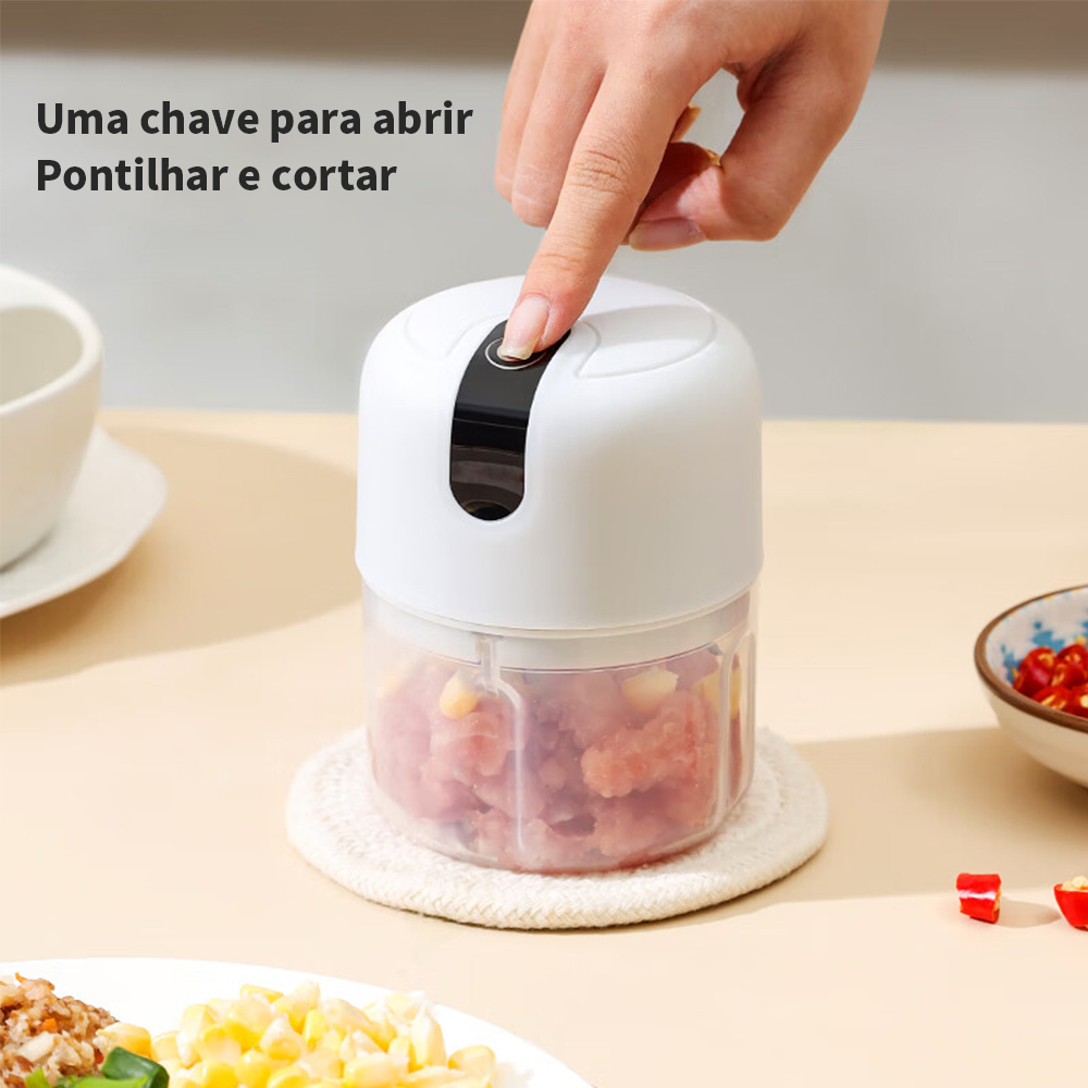 Mini Processador com 3 lâminas de aço inox Elétrico de Alimentos Portátil 250ml
