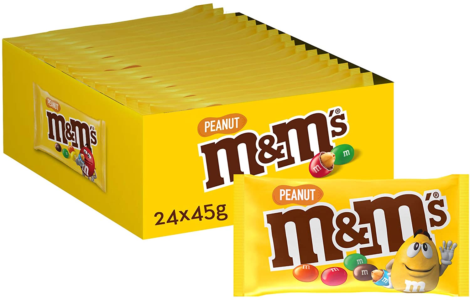 M & M's-Lanche de Amendoim em Bolas Coloridas de Amendoim e Chocolate ao Leite, Estojo com 24 Unidades de 45g, Chocolate ao Leite Real, Apoiado por Concha Fina Colorida Crocante
