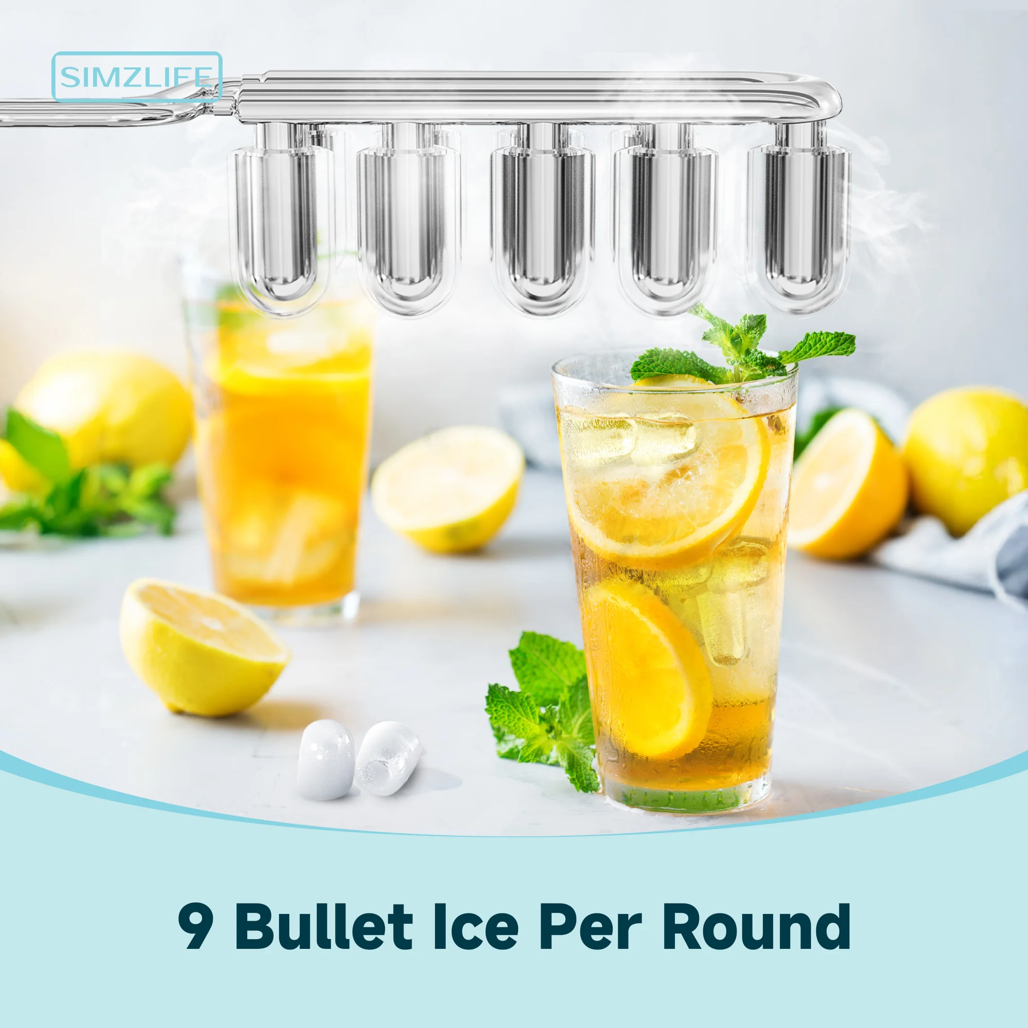 SIMZLIFE Desktop Ice Maker, Self-Cleaning, Portable Ice Maker with Ice Scoop,Ice Making Machine,Bullet Ice,For Home/Kitchen/RV