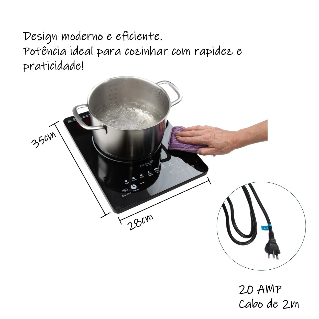 Cooktop de Indução PandaPlus Cheff Gourmet 1 Boca, Preto Bivolt, Portátil e Compacto, com Controle de Temperatura