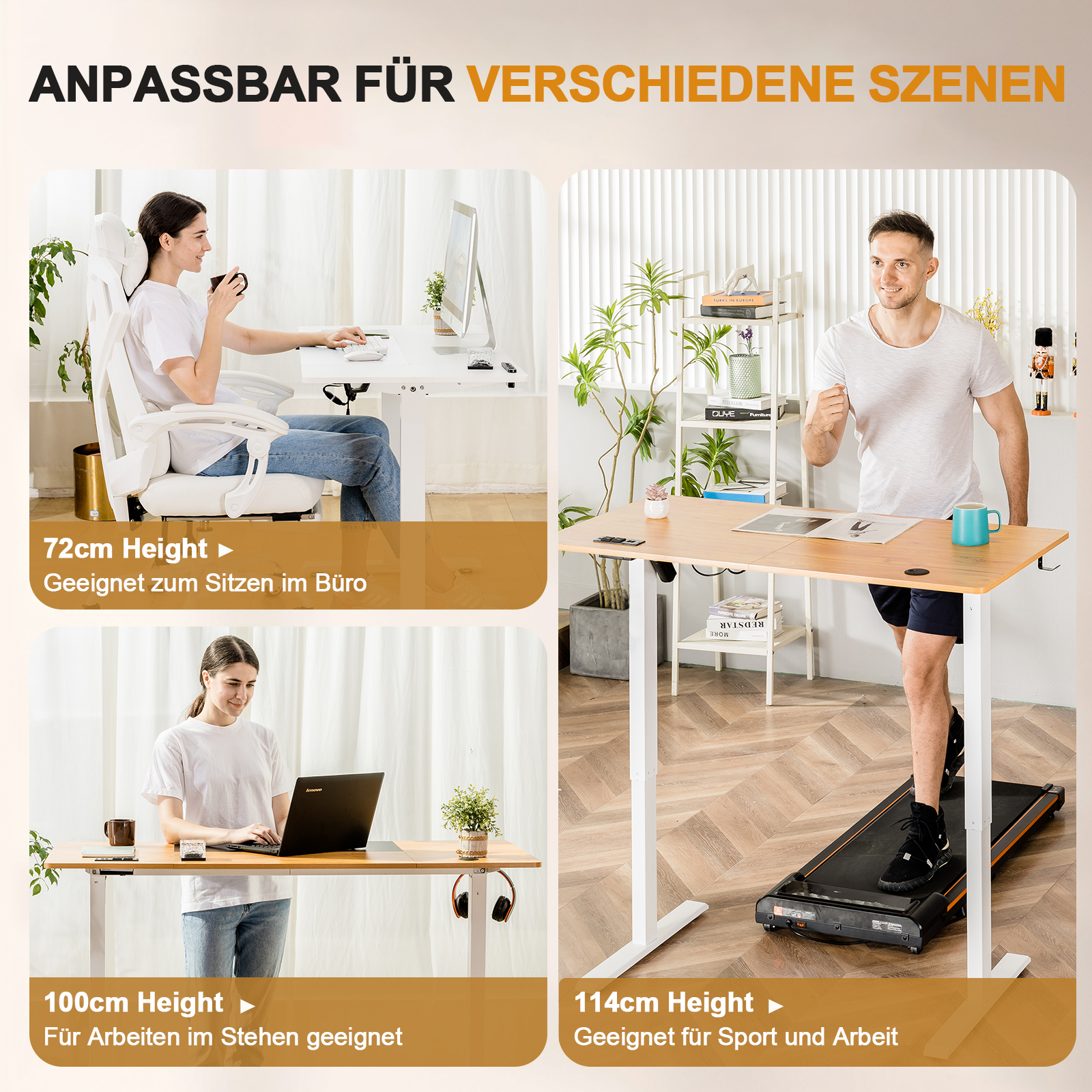 Bureau réglable en hauteur COMHOMA avec port USB et crochet, bureau d'ordinateur réglable électriquement, bureau assis-debout