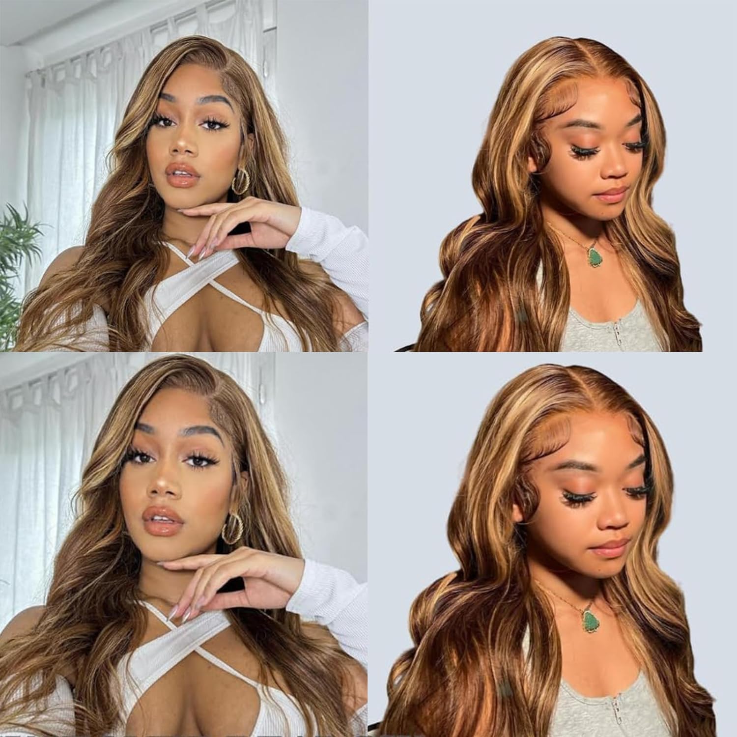 P4/27 ハイライト人毛バンドル実体波バンドル人毛 18 20 22 インチ人毛実体波バンドルオンブルブラウンバンドル