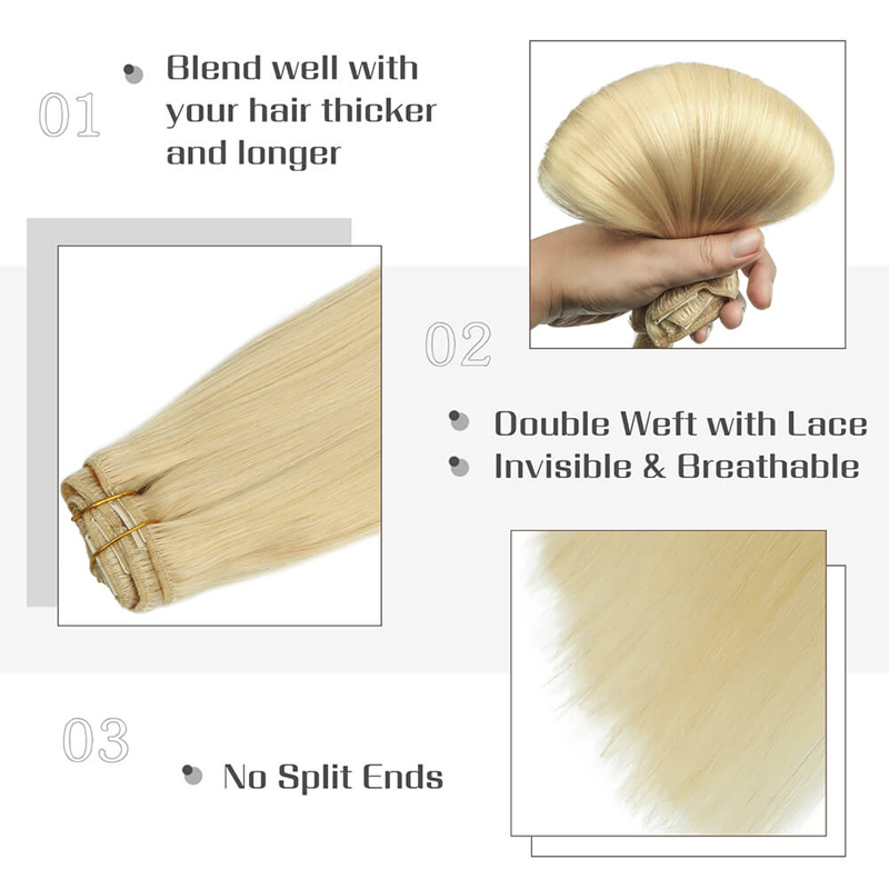 # Extensiones de cabello humano con 613 Clips, Color rubio, extensiones de cabello Natural liso, postizo de peinado suave para mujer