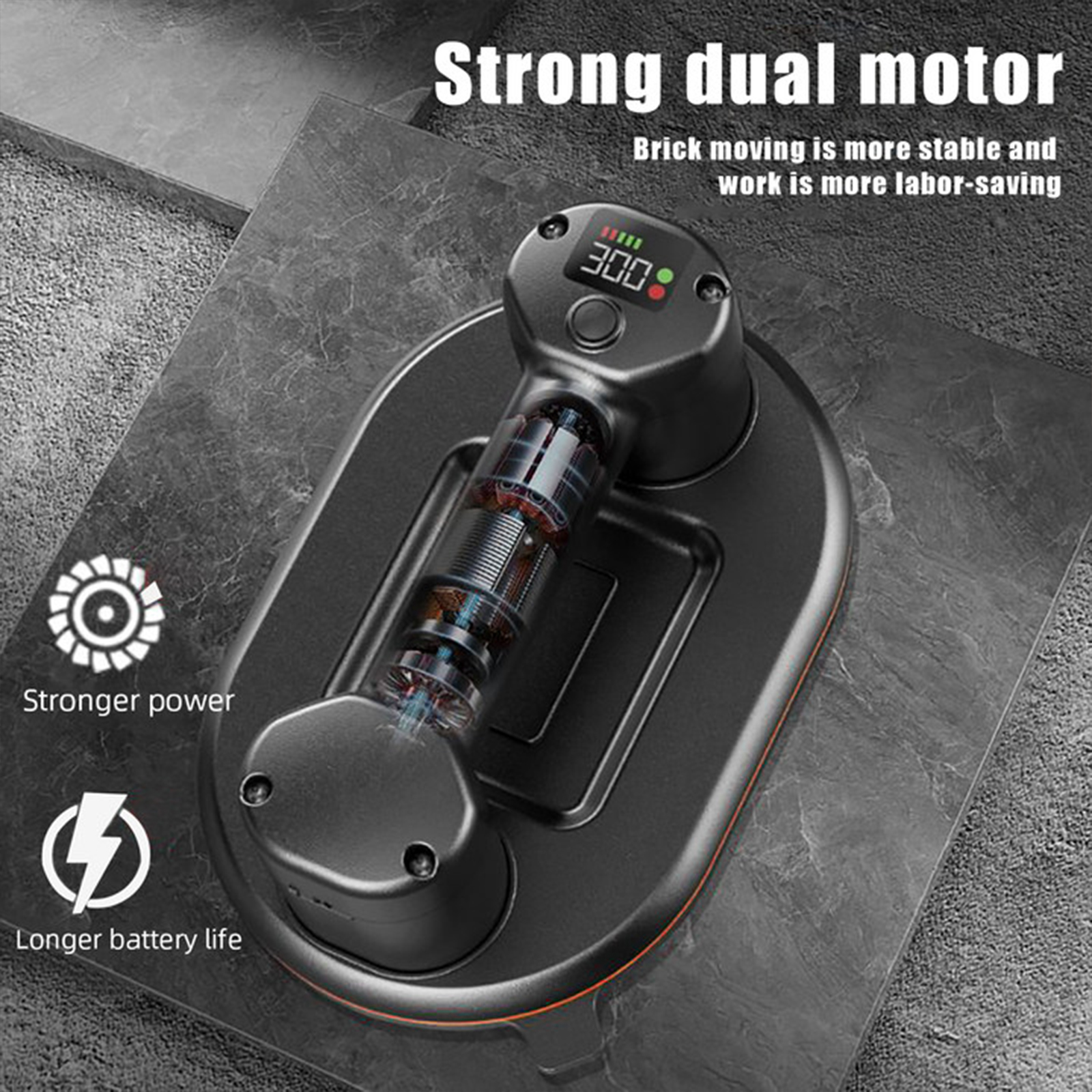 300KG Belasting Zware Smart Display Grote Elektrische Vacuüm Zuignap Glazen Tegel Lifter 3600mAh Vacuüm Sukkels Lifting tool