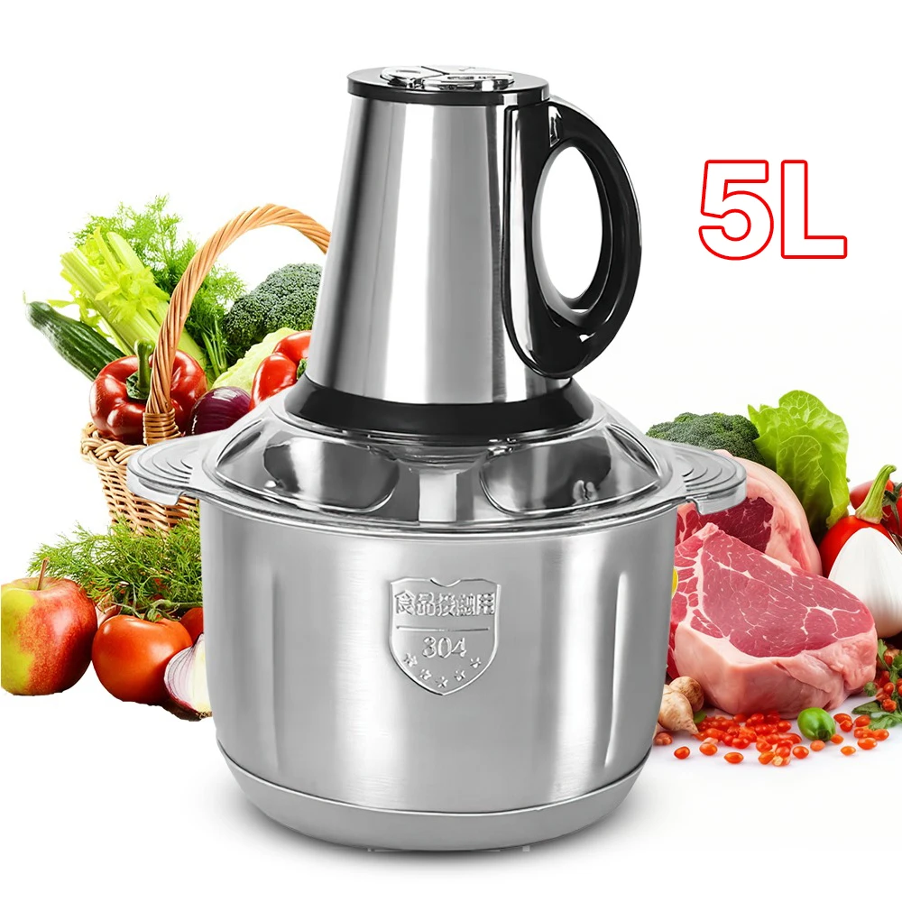 Elétrica Aço Inoxidável Baby Food Mills, Moedores de Carne, Multifuncional Vegetal Slicer, Processador, Chopper, Eletrodomésticos de Cozinha, 5L
