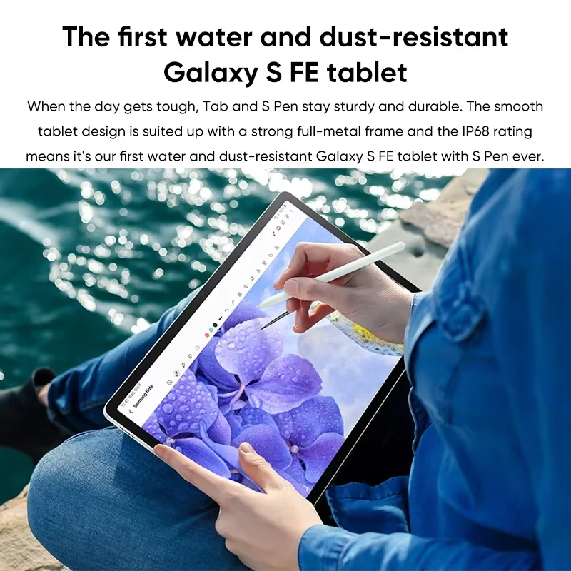 Samsung galaxy tab s9 fe 6gb 128gb wifi tablet 10.9 "display 90 hz tela ip68 classificação 8000mah bateria exynos 1380 com caneta s