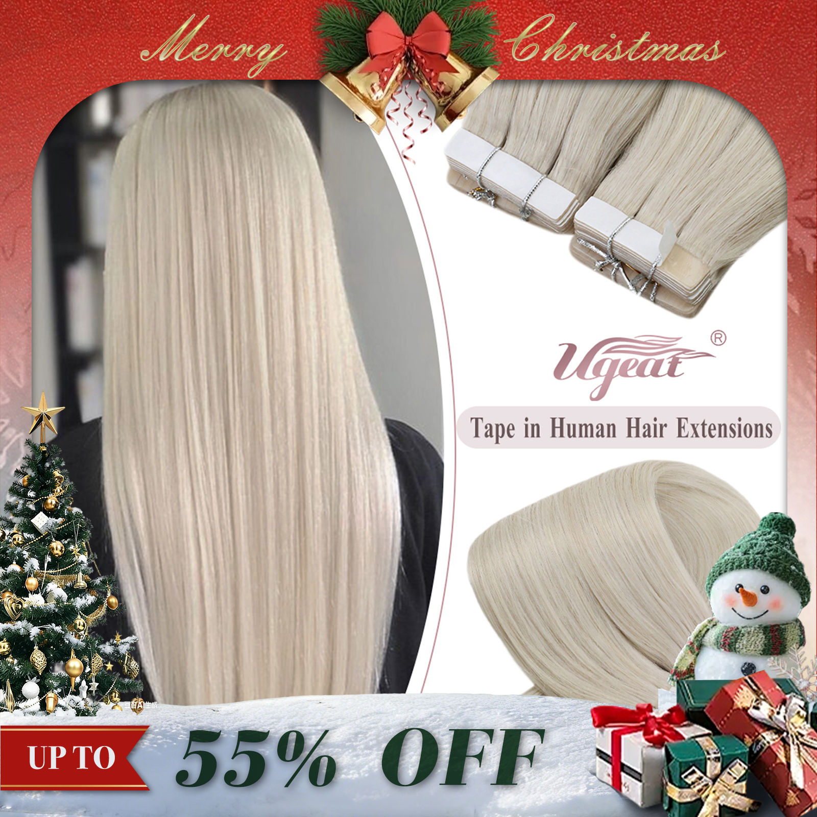 Ugeat Tape in Hair Extensions, человеческие волосы, настоящие натуральные бразильские волосы Remy, прямые бесшовные утки кожи для женщин, балаяж 20P/40P