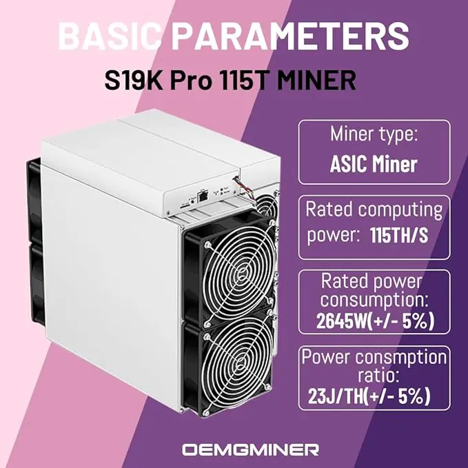 Antminer S19k pro 115Th 2645W Bitmain Crypto BTC Bitcoin Minería Asic Miner