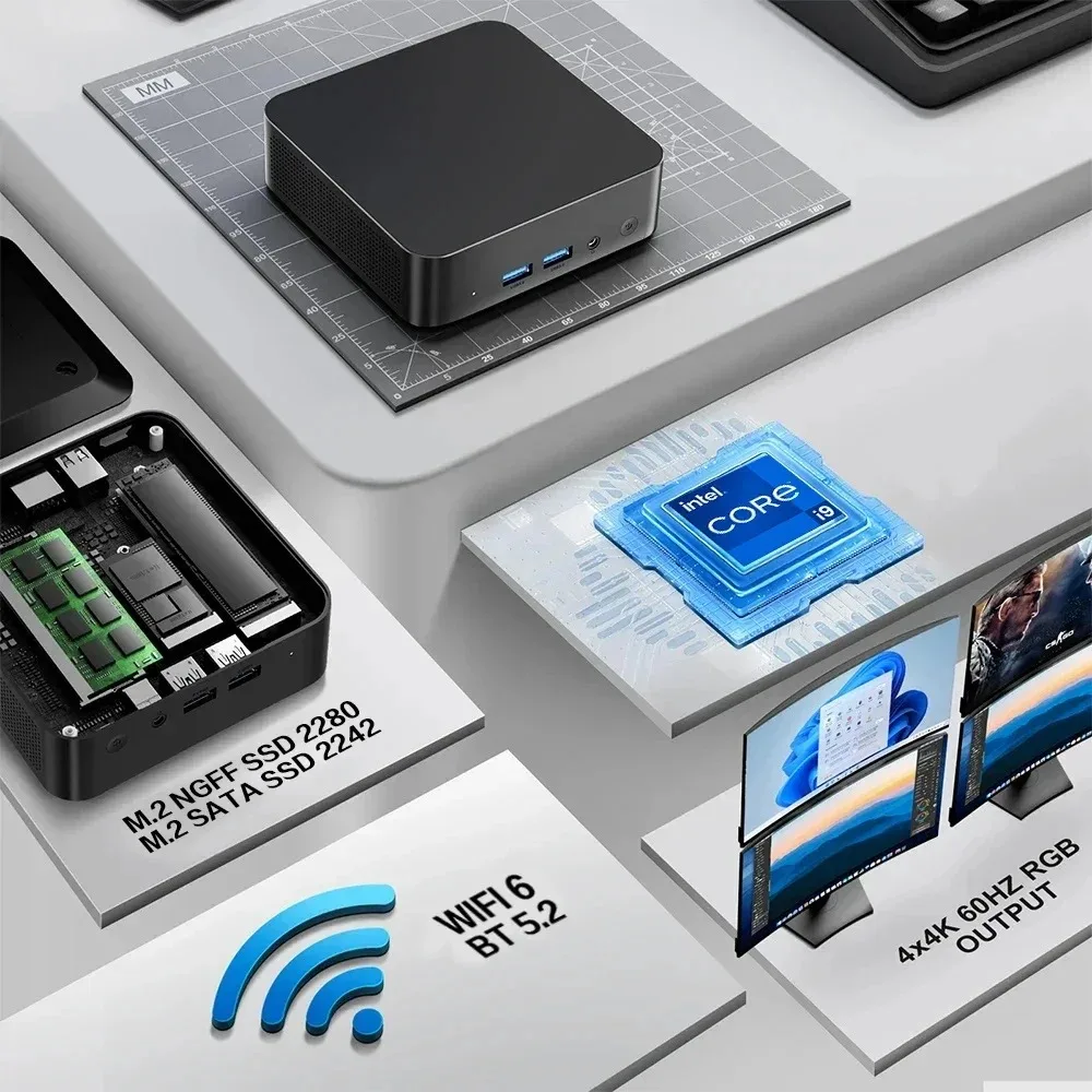 Intel Celeron N5095A Mini PC Windows 11 Pro 16GB DDR4 1TB SSD WiFi 6 M.2 UHD Grafica 1000Mbps Display a tre schermi PC Desktop