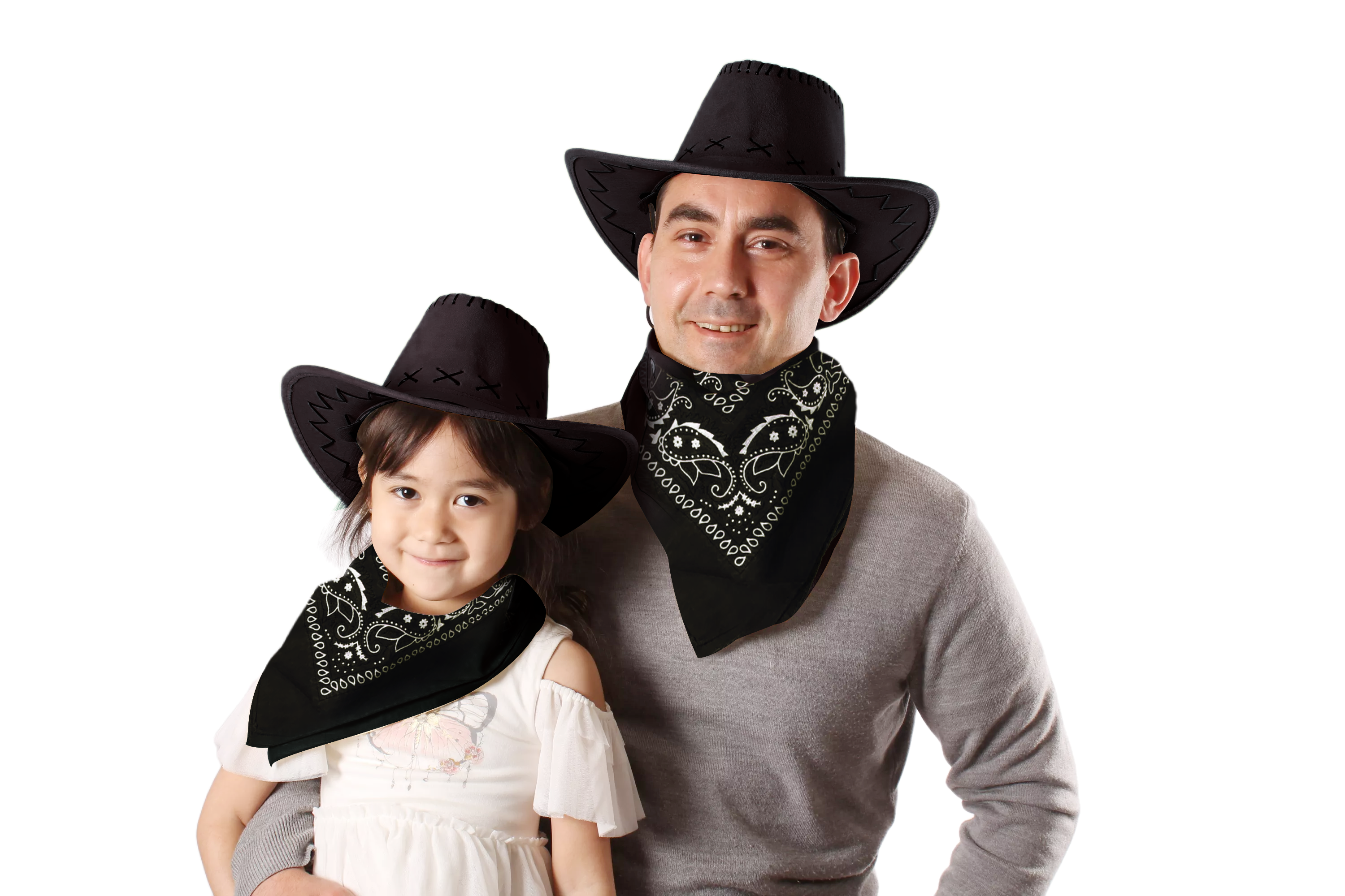 Sombrero Cowboy de Vaquero con Pañuelo Bandanas Paisley de Algodón para Disfraz de Adulto y Niños, 2PCS