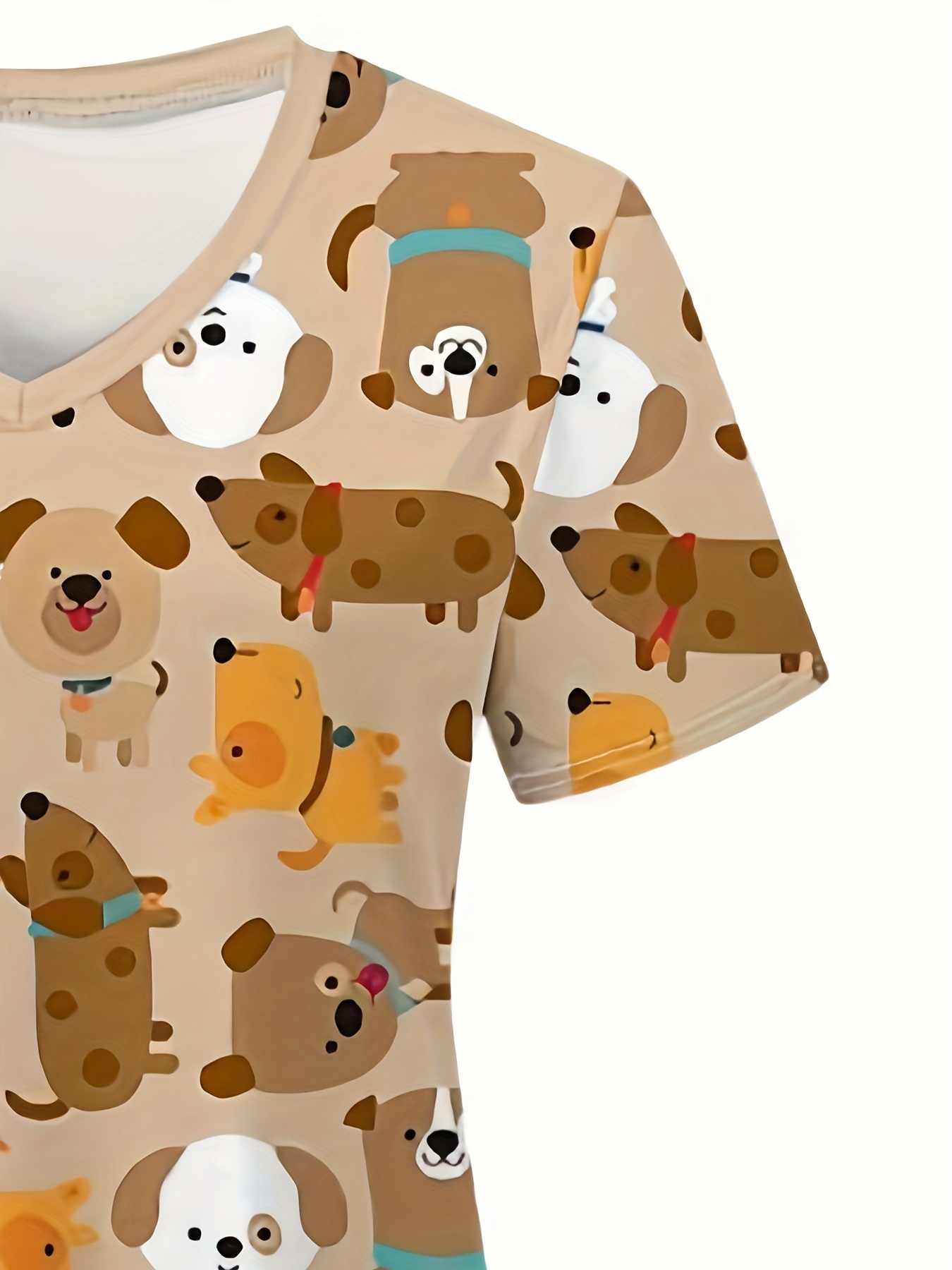 Desenhos animados impressos uniformes cirúrgicos para mulheres, tops de manga curta com decote em v, uniformes de enfermagem, esfoliantes médicos, filhote fofo