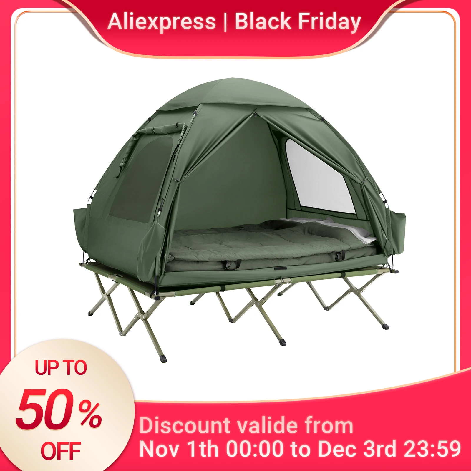 SoBuy OGS32-L Tenda 4in1 con lettino da campeggio sacco a pelo materasso ad aria e accessori tenda da campeggio lettino da campeggio per 2 persone