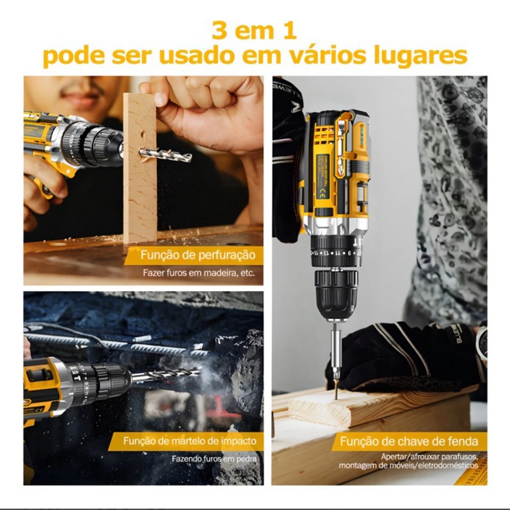 FURADEIRA PARAFUSADEIRA DE Impact, SEM FIO A BATERIA, 21V, 12V, COM