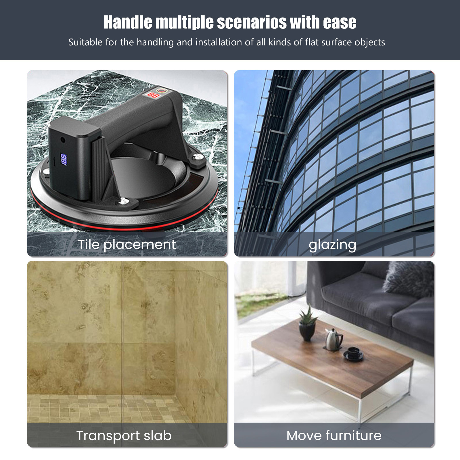 Lève-vitre électrique à ventouse sous vide, capacité de charge de 200KG, 8 pouces, robuste, à main, pour déplacer de grands carreaux de granit