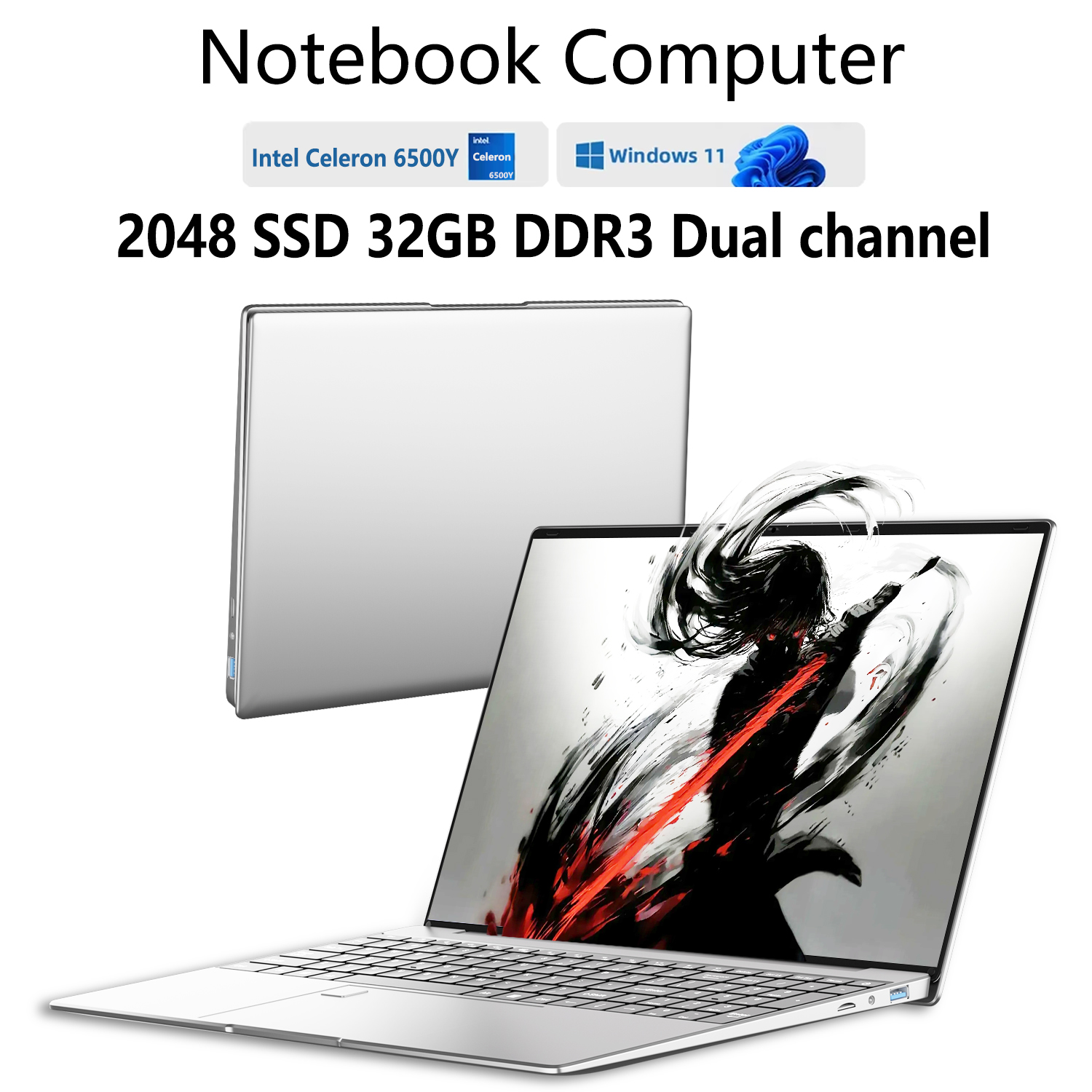 Notebook 15.6" PC 32GB DDR3 2TB SSD Intel Pentium 6500Y Windows11 Notebook Pc Gamer Unlock facial recognition with fingerprint