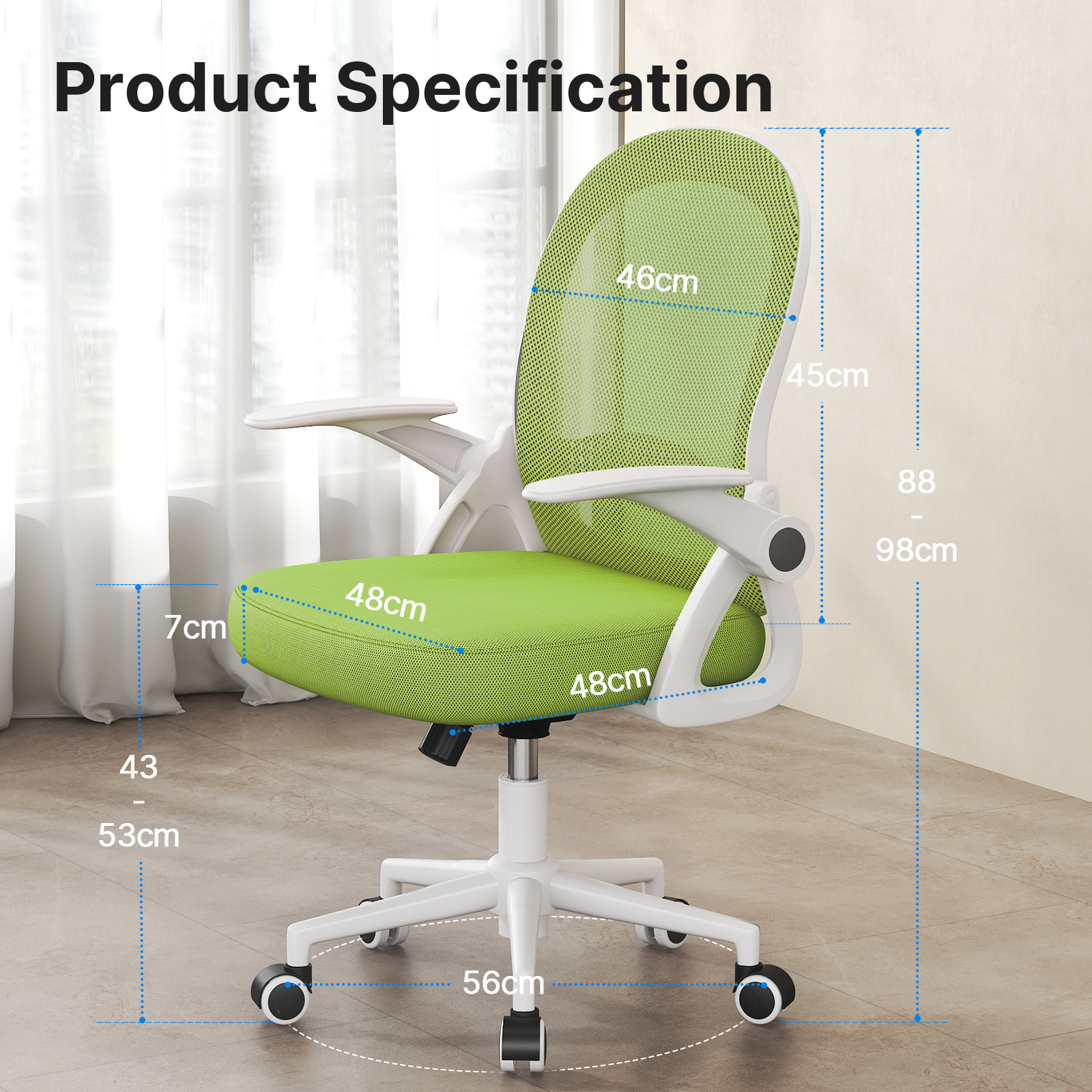 Office Chair Ergonomic Desk Chair Gaming Chairs Mid-Back Mesh Chair Flip-up Armrests Lumbar Support for Home Office
