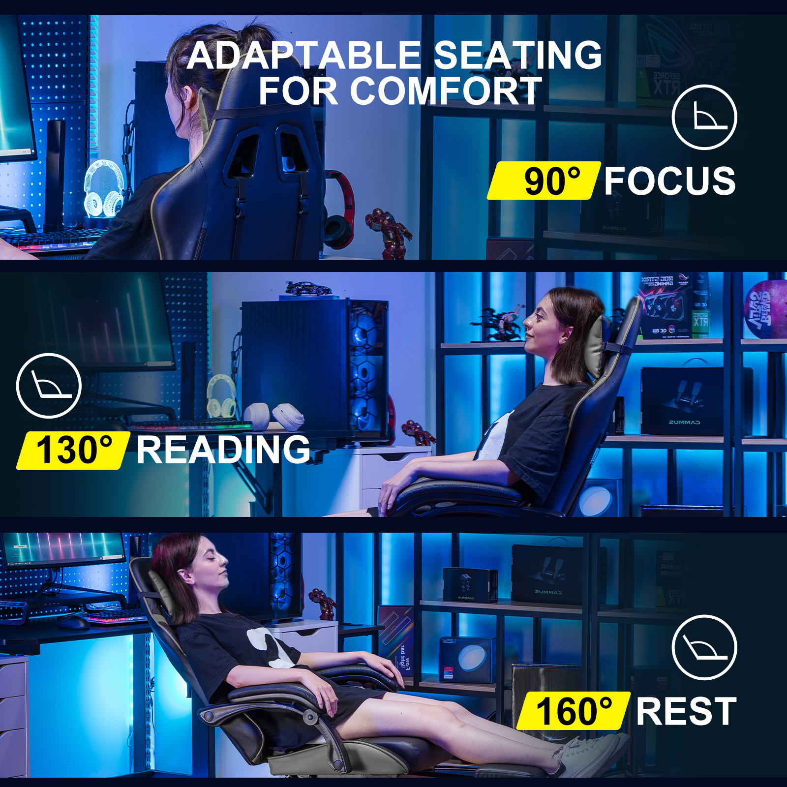 GTPLAYER Gaming Chair, Ergonomic Computer Chair with Footrest, Headrest and Lumbar Support Height Adjustable Gaming Chair 360° S