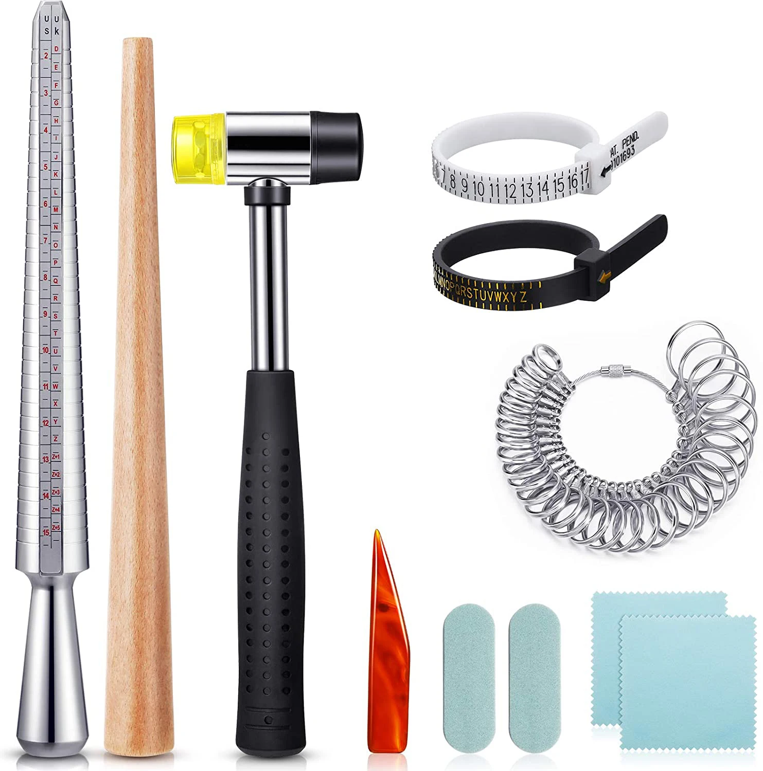 11 Pieces Of US UK Ring Mandrel Sets Size 1-13 With Half Ring Size Measuring Instrument Jewelry Repair Measuring Tools Kit