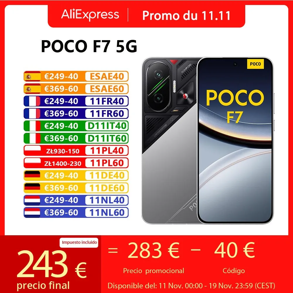 POCO F7 5G 12GB 256GB/512GB NFC Versione UE senza caricabatterie Cellulare intelligente Batteria Snapdragon 8S Gen 4 6500mAh