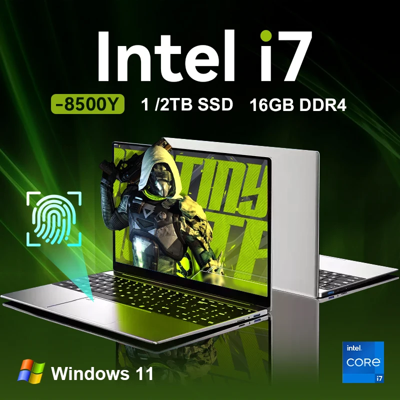 Laptop Windows 11 Pro da 15,6 pollici Intel Core i7 8500Y 16 GB di RAM 1 TB 2 TB SSD Laptop Impronte digitali Sblocco PC portatile per notebook da ufficio