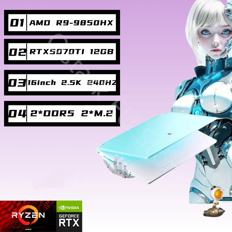 Nowy laptop gamingowy R16S 16 cali z 2025 roku, ekran 2560*1600 240Hz, procesor AMD Ryzen 9 9850Hx/7945Hx Ryzen7 7745Hx, karta graficzna Nvidia Rtx5060 8Gb/5070 8Gb/5070Ti 12Gb, 2xDDR5 5600Mhz RAM, 2*2280 PCIe4.0 SSD.