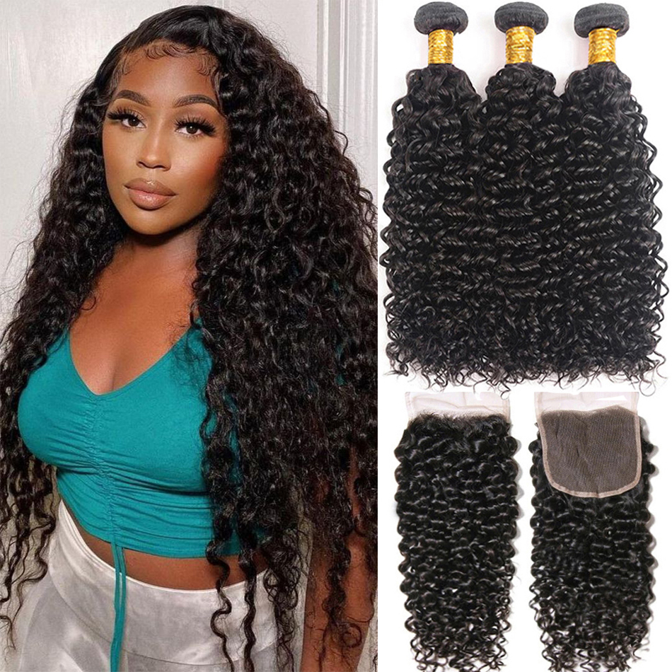 12a brasileiro afro kinky encaracolado pacotes com fecho de cabelo humano pacotes com frontal solto onda profunda cabelo pacotes com fechamento