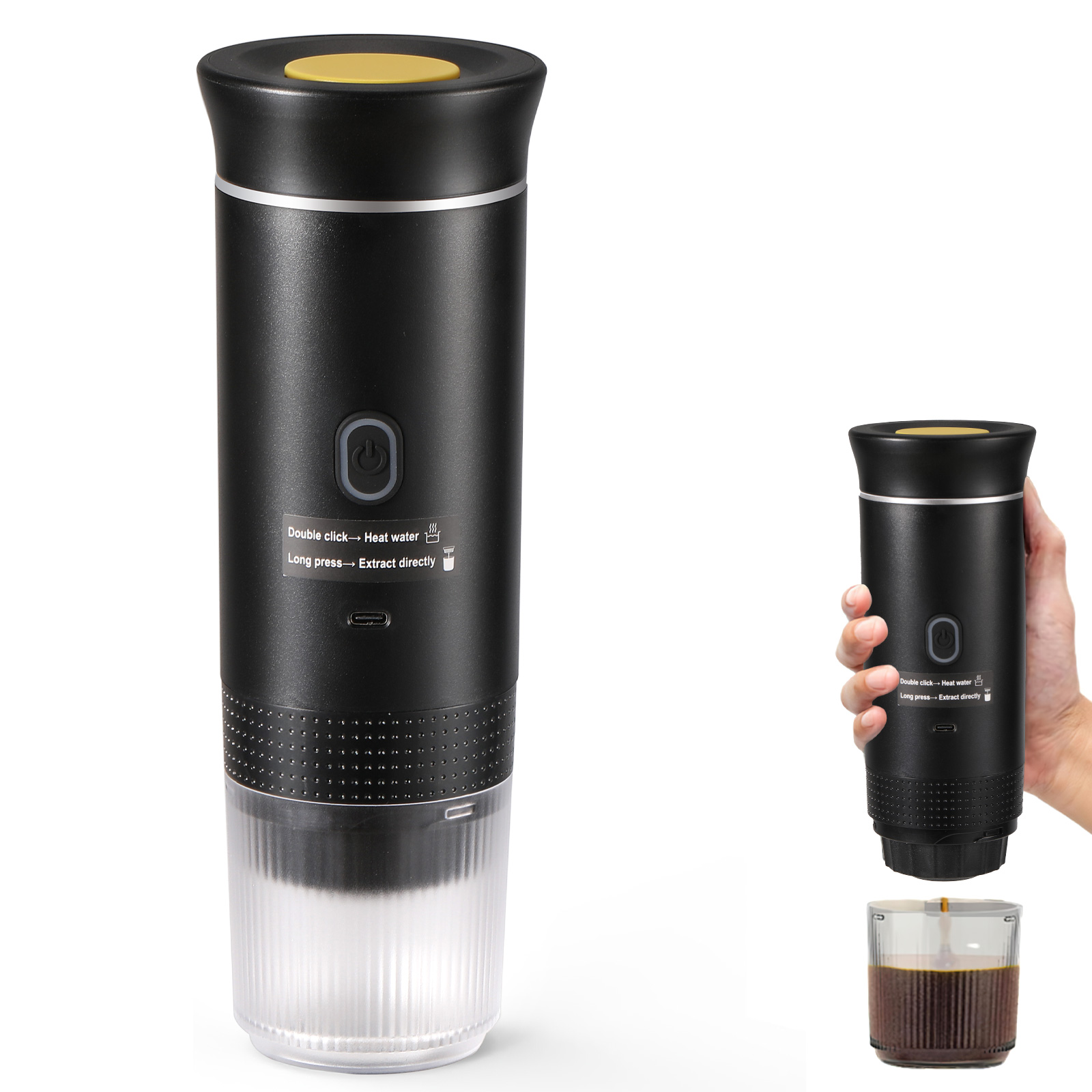 Cafetera Espresso portátil eléctrica inalámbrica para coche y hogar, cafetera para acampar, cafetera de viaje en polvo con cápsula 3 en 1